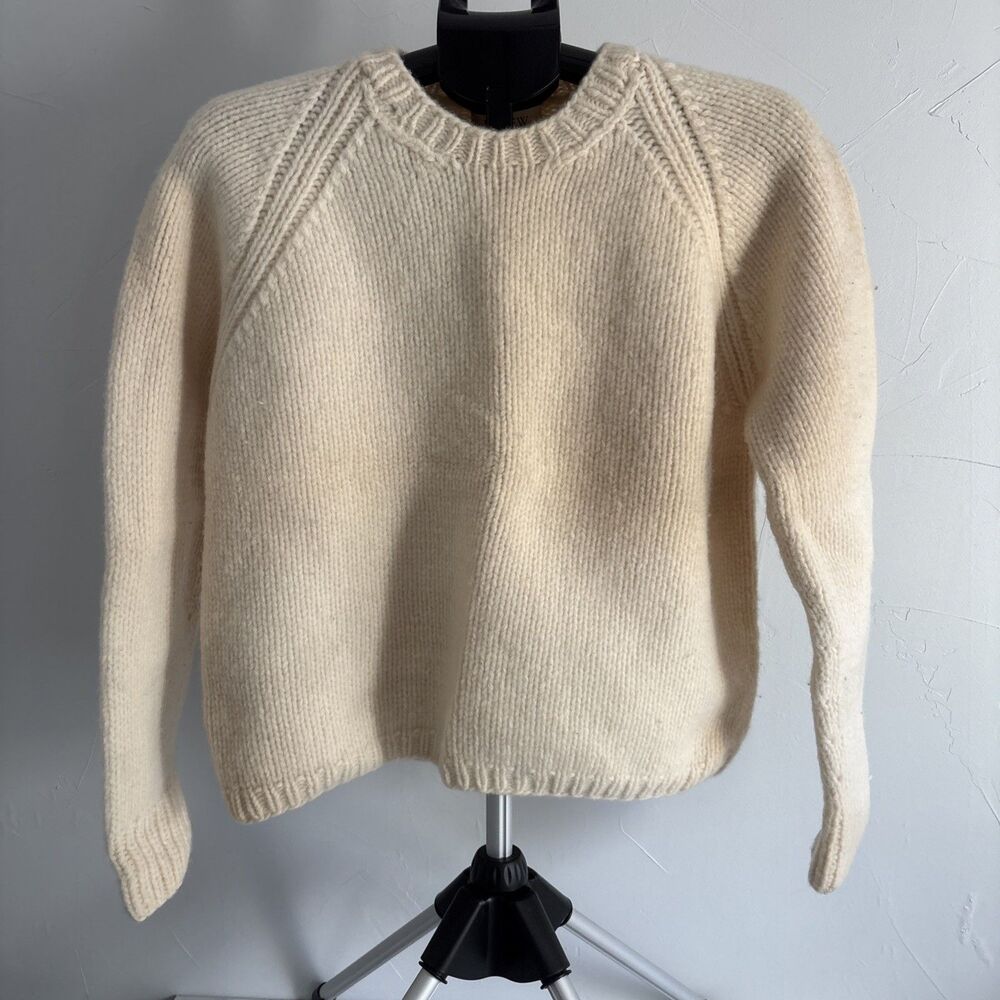 Vintage J. Crew Handknit 100% Wool Fisherman's Sweater Off White Women's Large